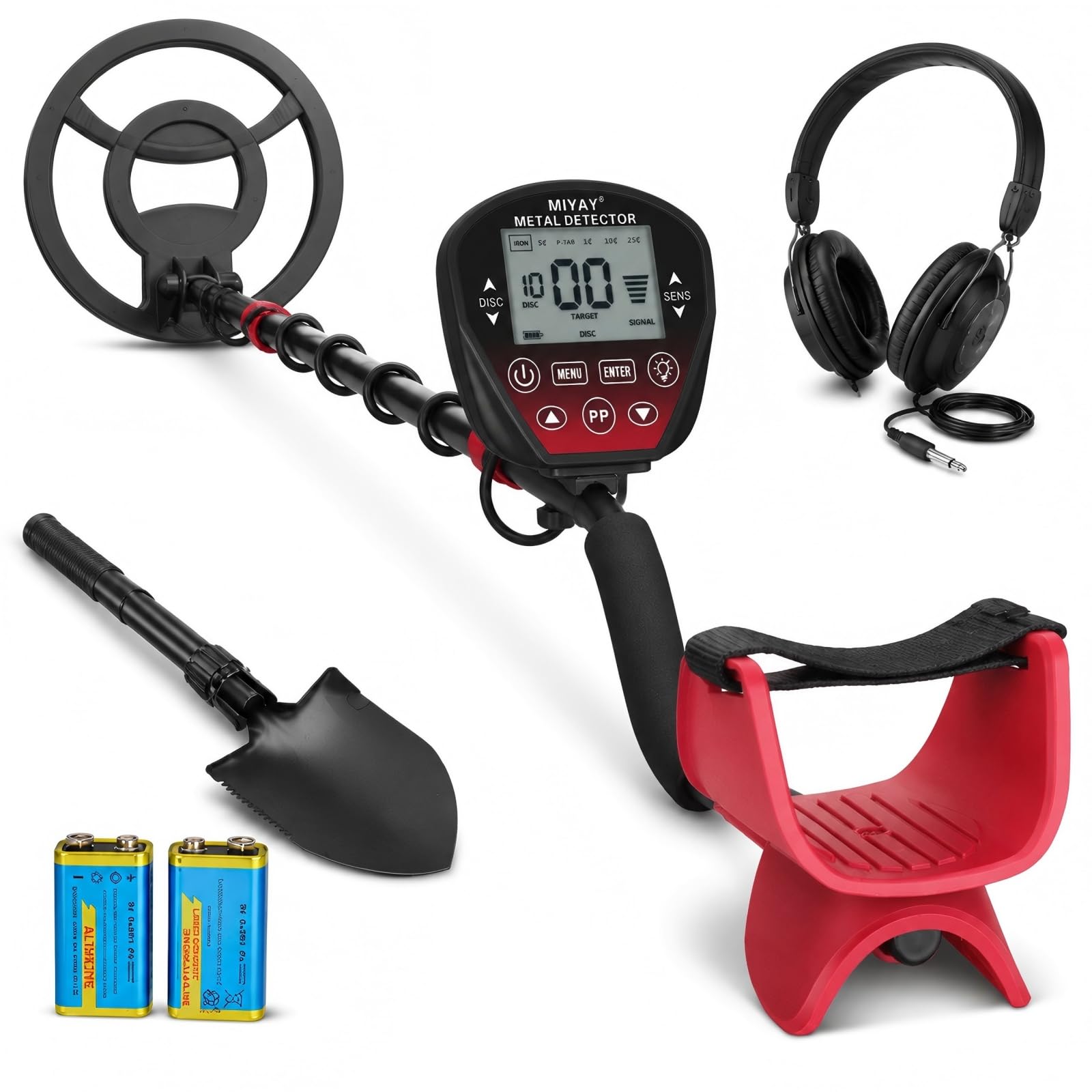 Metal Detector Professionali Portatile con Display LCD per Adulti (Rosso)