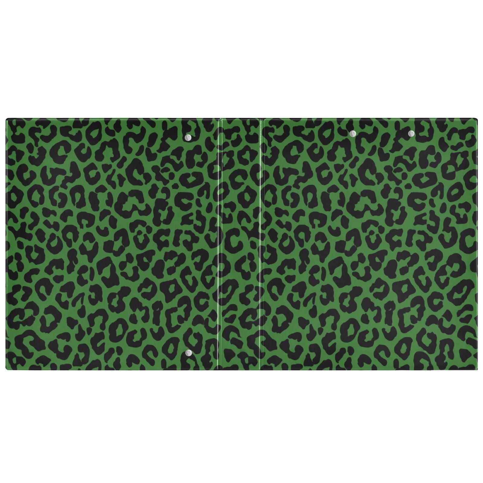 Kcldeci Raccoglitore a 3 anelli con copertina rigida, verde pelle di leopardo, 3,8 cm, organizer per 200 fogli per ufficio/casa/rientro a scuola, confezione da 2