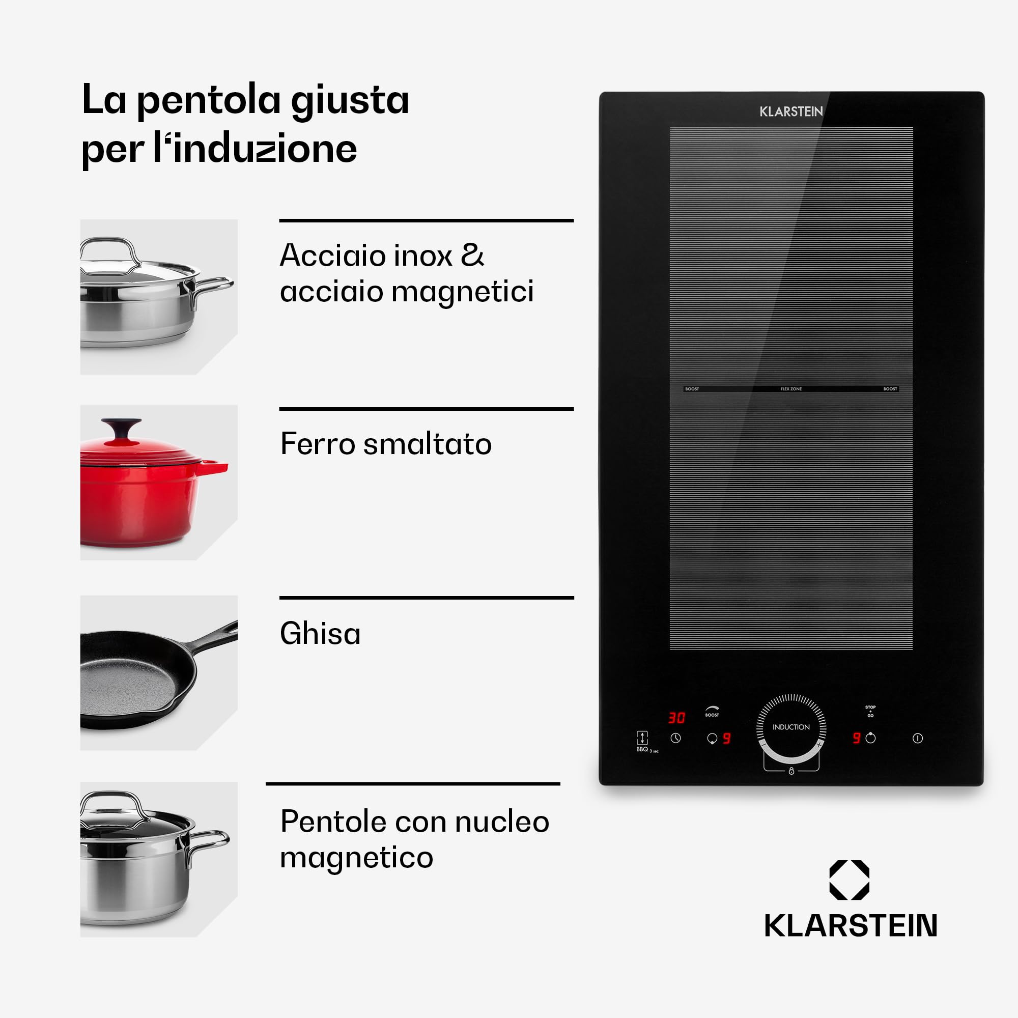 Klarstein Piastra Induzione 2 Fuochi, Piano Cottura 3500W, Integrata con Controllo Touch, Fornello Professionale
