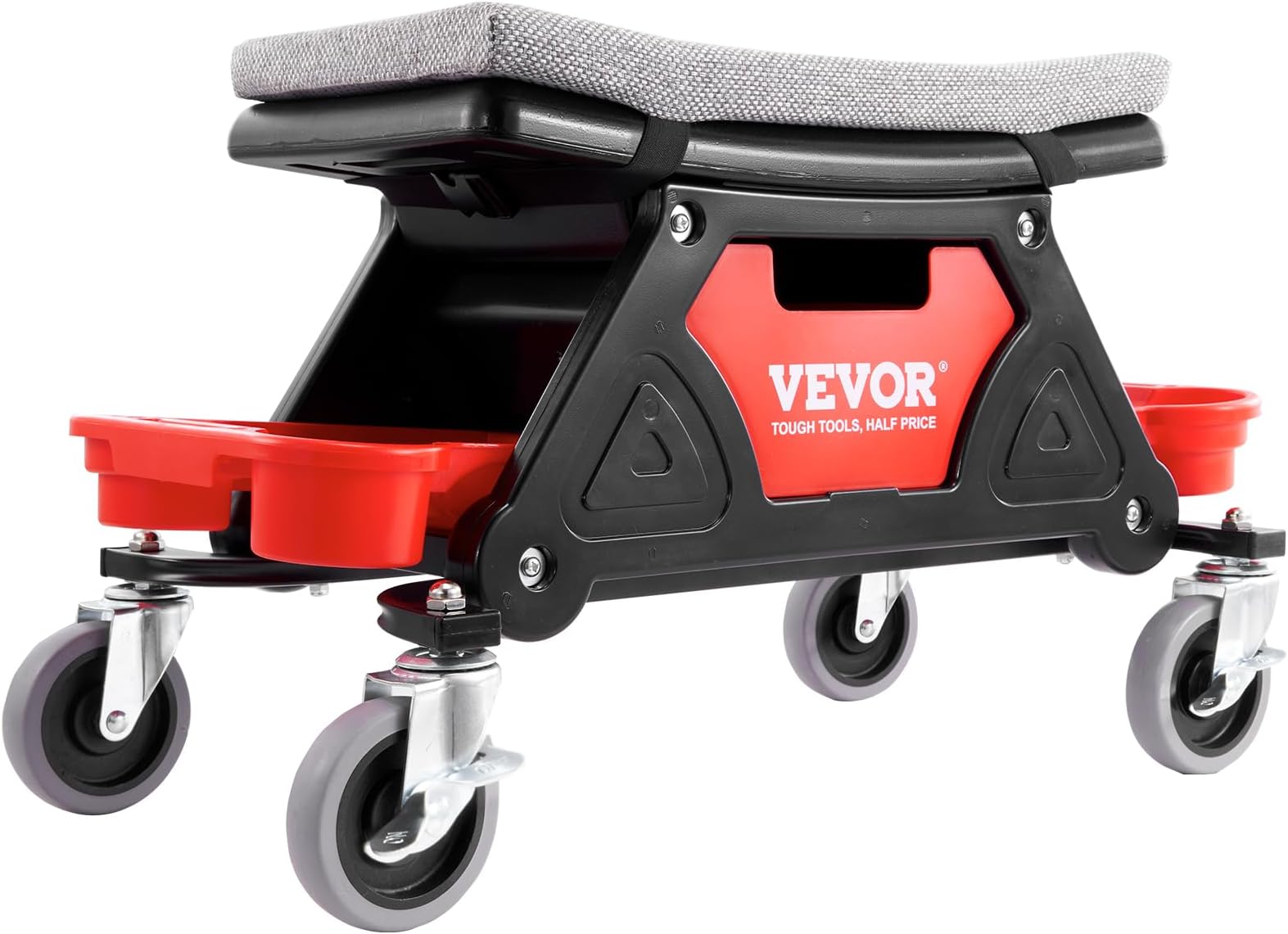 VEVOR Mechanics Stool, 300 LBS Capacity Rolling Mechanic Seat with 4" Wheels, with Three Slide Out Tool Trays and Drawer, Heavy Duty Roller Creeper Seat for Home Garage DIY Automotive