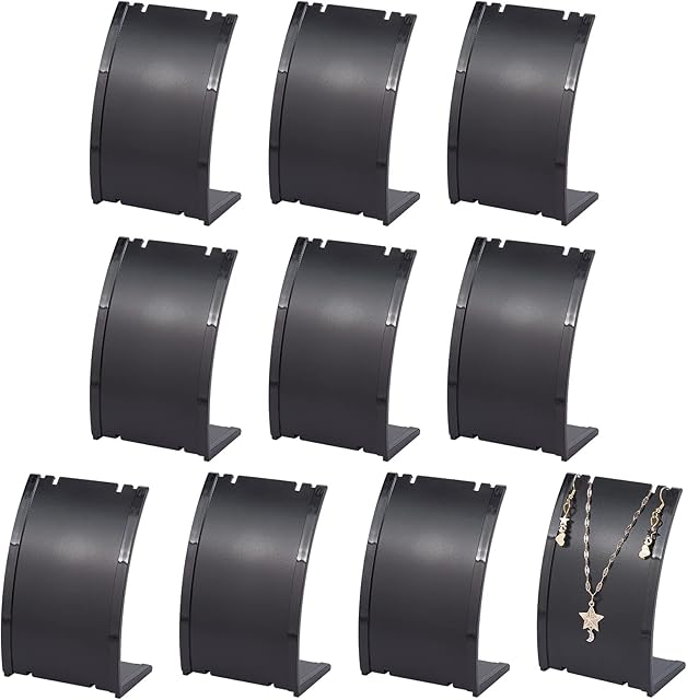 FINGERINSPIRE 10 PCS Curved Necklace Display Stand 7x10cm L Shape Earring Display Stand Black Acrylic Necklace Holder with Frosted Surface Jewelry Stand for Pendant Earrings Necklaces Bracelets