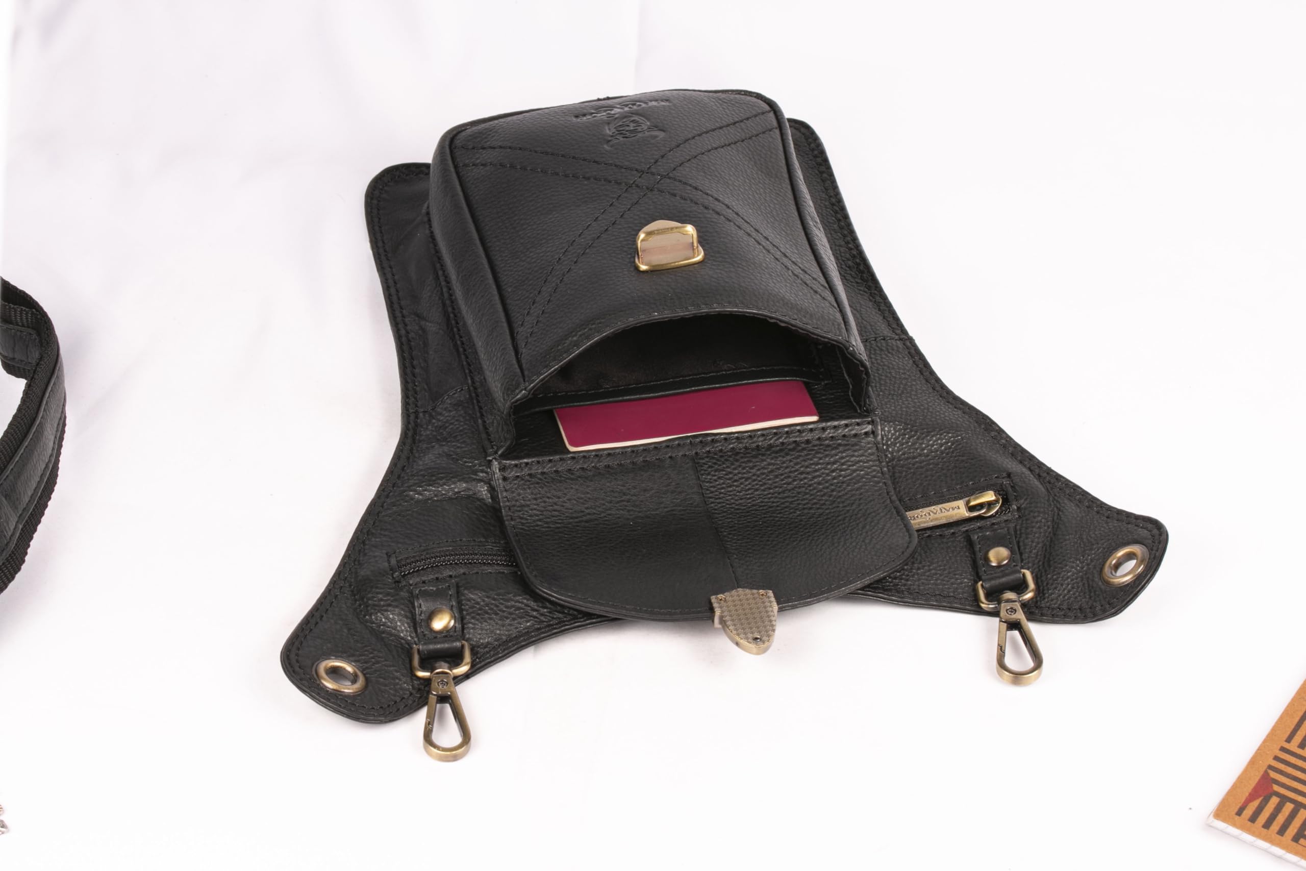 MATADOR Outdoor Tasche Echt Leder Bauchtasche Herren Damen Groß | Beintasche Motorrad Tasche mit Beingurt | Brusttasche Hüfttasche Herrentasche Leder | Oberschenkeltasche Beinholster | Nappa Schwarz