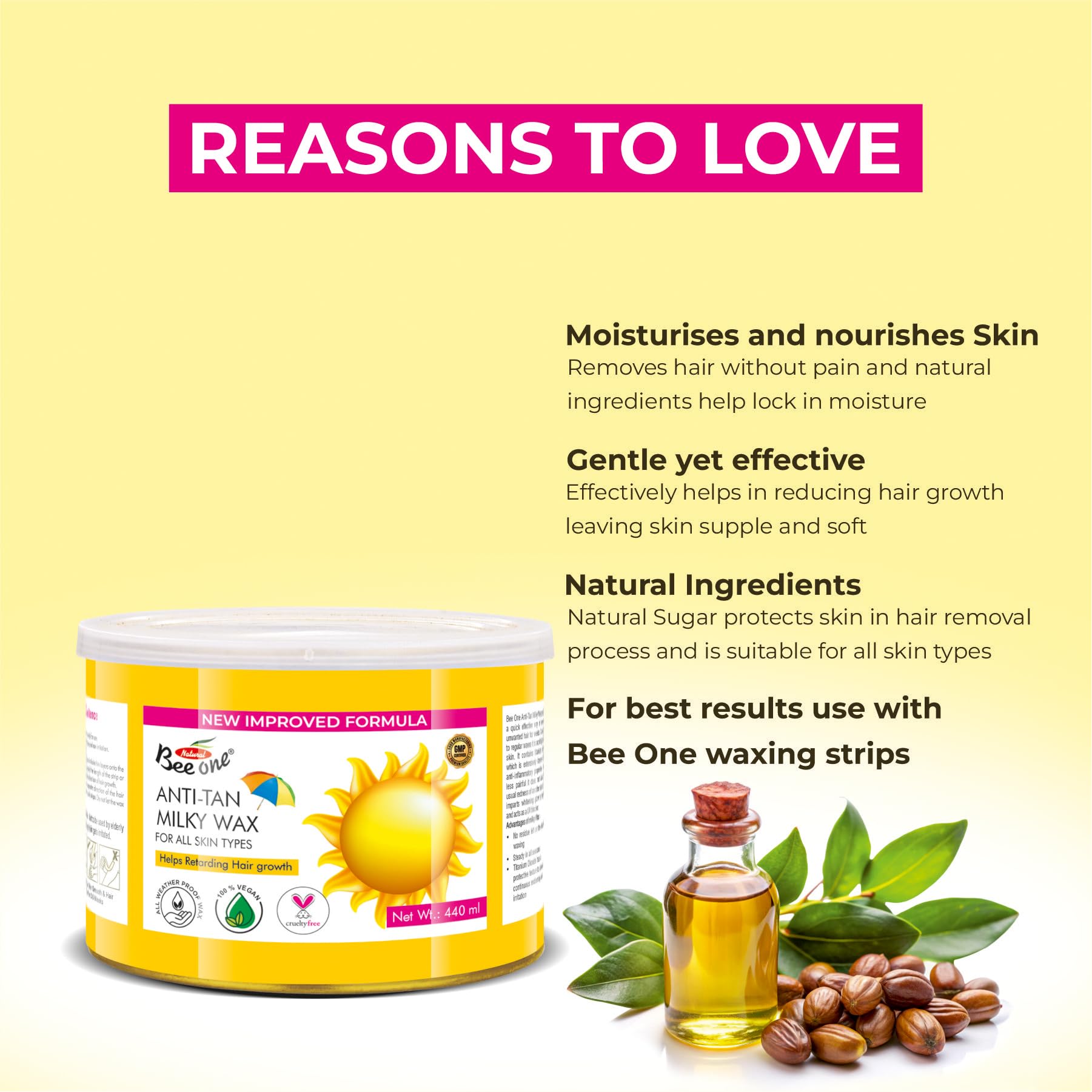 BEE ONE Anti Tan Milky Wax, 440g for Painless Hair Removal and Smooth Silky Soft Skin 2