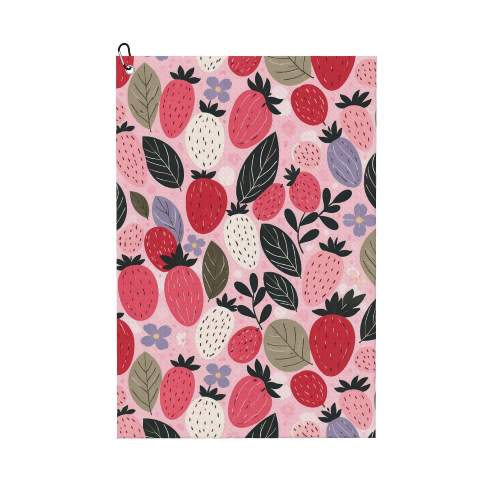 Oudrspo Colorful Cartoon Strawberry And Floral Multi-Functional Golf Towel | Absorbent Quick Drying 16x24in