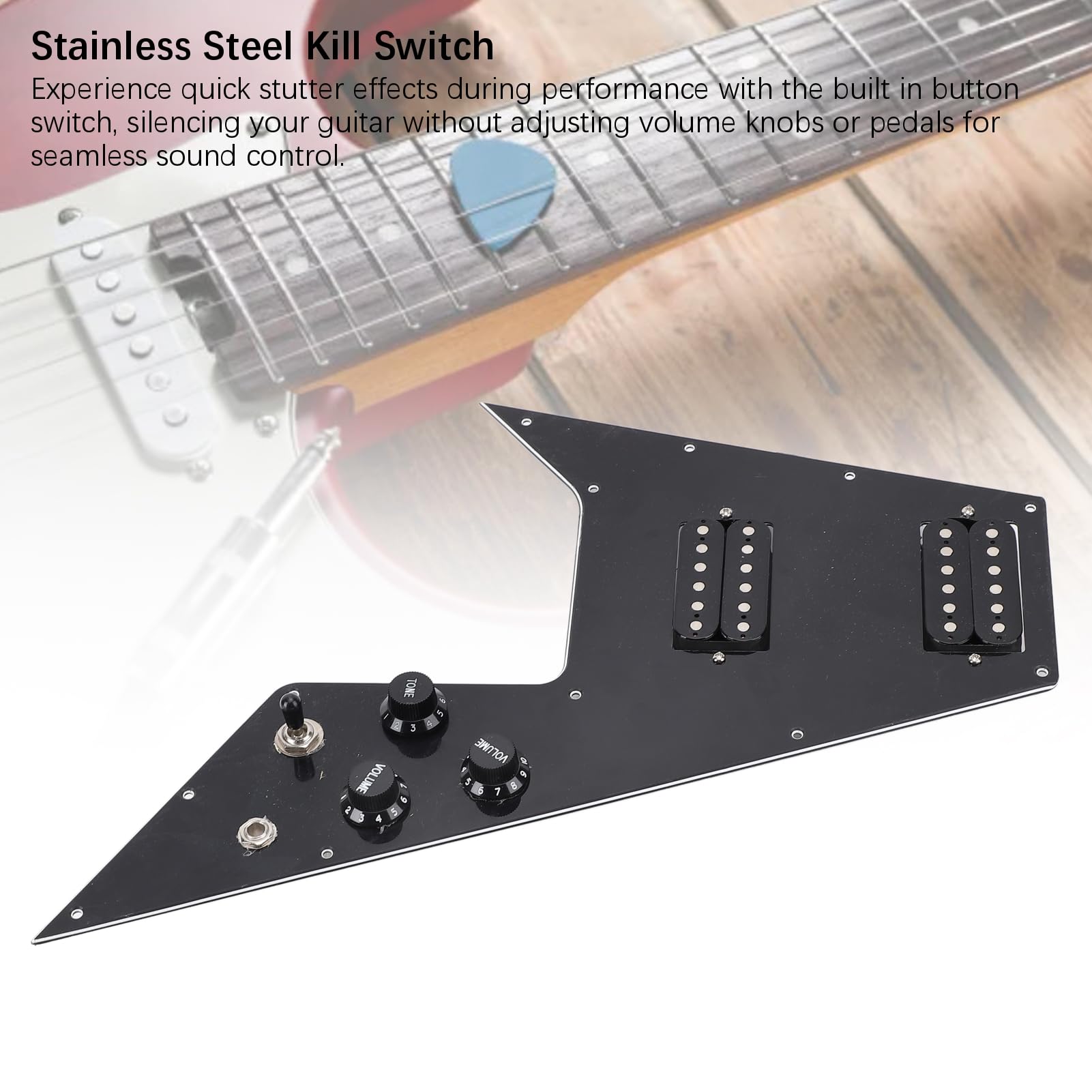 Battipenna Caricato Precablato, Battipenna per Chitarra Elettrica in Lega di Legno, Piastra Antigraffio per Pickup a 2 Bobine Divise con Design a Bobina Divisa, Ideale per Chitarre a V Volanti