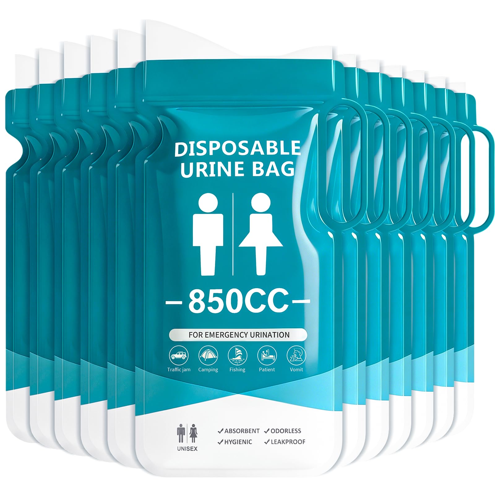 Newthinking Disposable Urine Bags 850CC, Portable Leakproof Emergencies Trave Pee Bags with Handle for Traffic Jam, Camping, Hiking, Fishing, 12 Pack