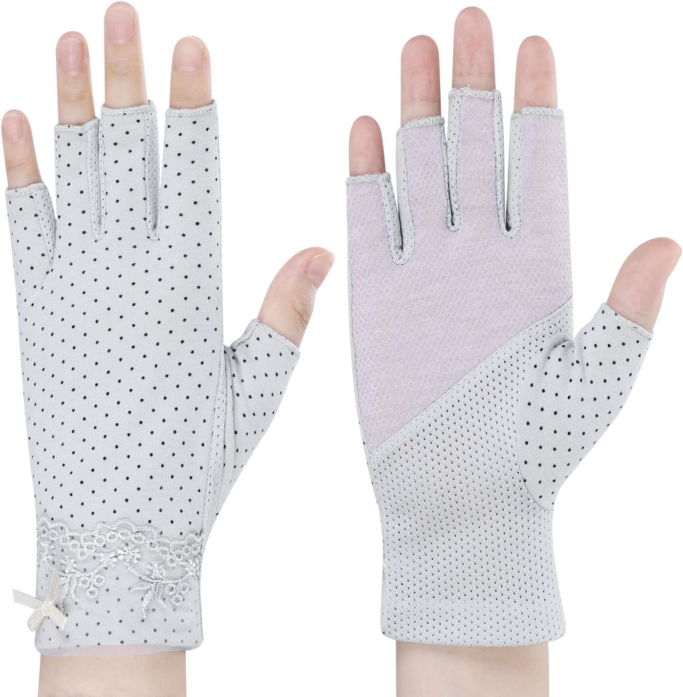 Womens Sunscreen Driving Gloves Fingerless Breathable Lace Cotton Anti-Slip Cycling Gloves UV Protection Outdoor Sport Gloves for Summer Fishing Golfing