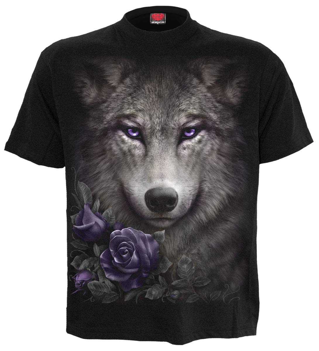Spiral Direct Black Wolf Roses - Front Print T-Shirt - Xl - Screen - Screen
