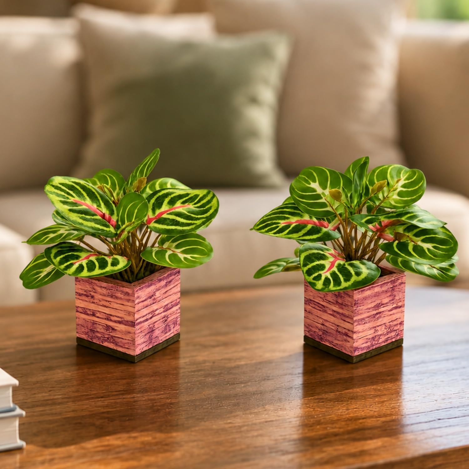 DecoreBugs Artificial Real Touch Flower Plant with Pot (Pack of 2), 16 cm Height, Decorative Faux Floral Plant for Home, Office, Living Room, Bedroom, Table & Shelf Décor