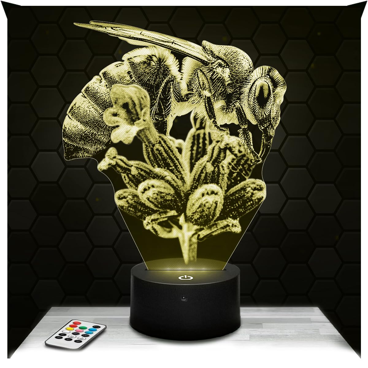 Lampephoto.fr - Bee 3D Lamp Animal Touch Night Light Led, 3D Hologram Effect, Christmas Birthday Gift Idea for Boy or Girl, Room Decoration Object