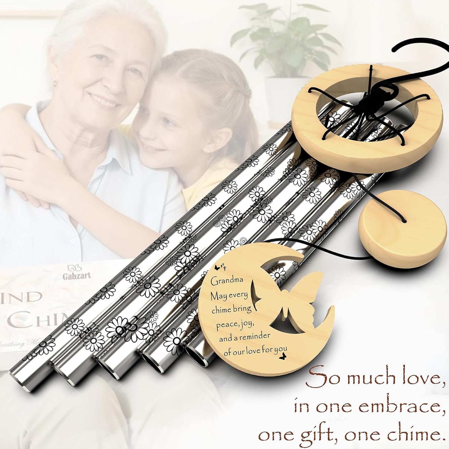Nana Gifts, Unique Birthday Gift for Grandma from Grandkids, 32" Butterfly Daisy Modern Wind Chimes, Best Nana Ever Gift for Birthday Mother's Day, Garden Home Decor (for Grandma)
