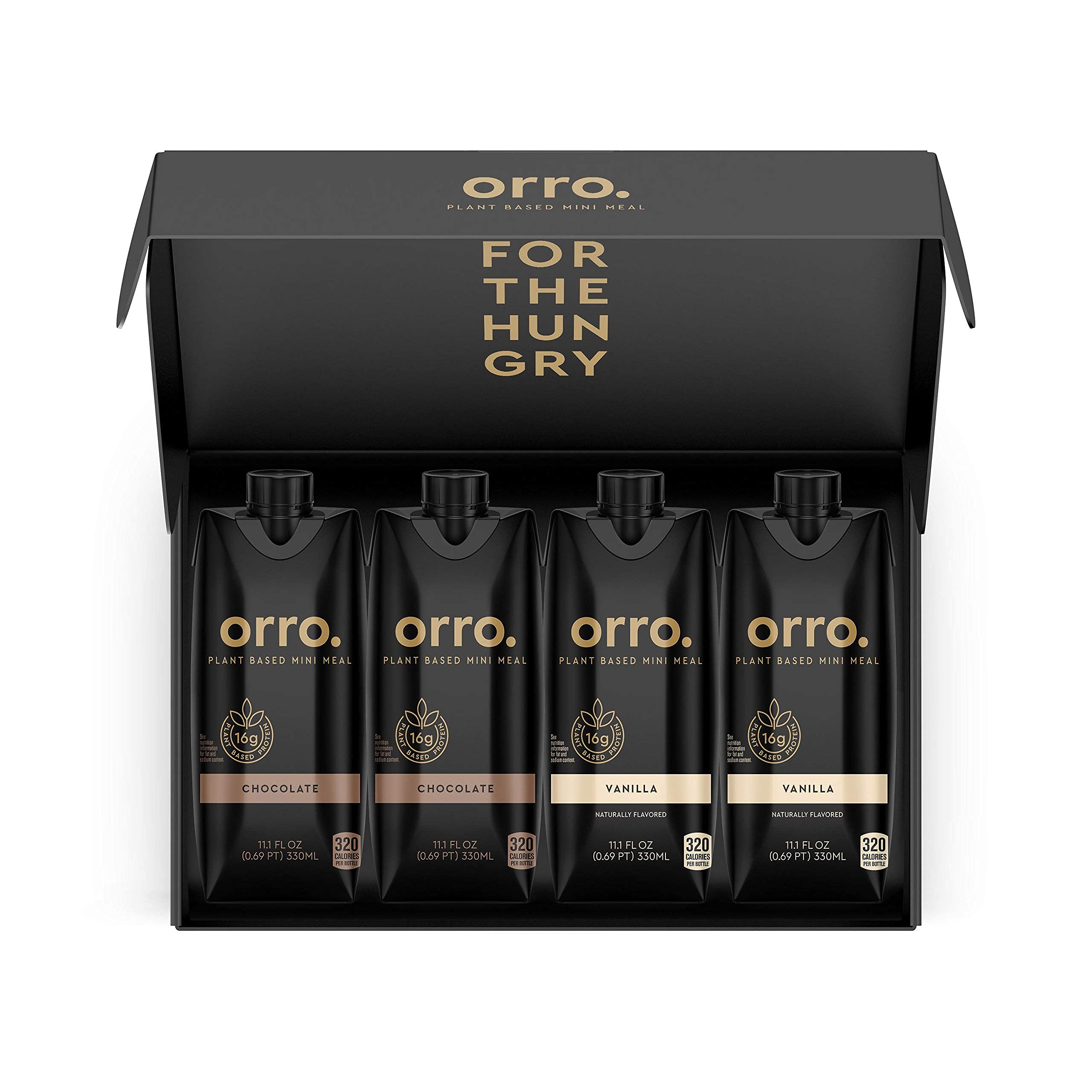 Orro Plant Based Meal Replacement Shake Drink - Variety 4pk (Pack of 4 with 2 Chocolate & 2 Vanilla) I Gluten-Free, Vegan, Vegetarian, Dairy-Free, Soy-Free, Allergy-Free