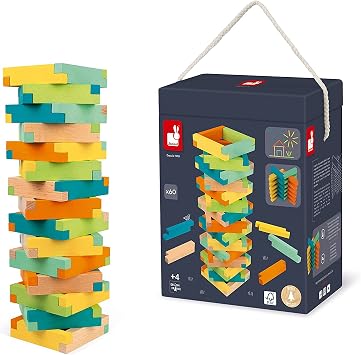 Janod 60 Piece Unique Wooden Building Kit with Notched Blocks - Ages 4+ J08300