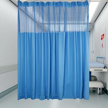 غرفة مقسم الستار، الخصوصية Cubicle الستار مع شبكة الأعلى، 1 لوحة، 9 قدم واسعة &times; 8 قدم طويل القامة جروميت الستار، قائمة بذاتها معلقة غرفة مقسم الستار رود لاستوديو تأجير مستشفى الأزرق