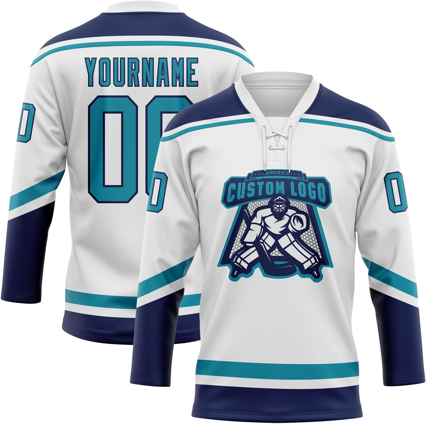 Custom Navy White-Gray Hockey Lace Neck Jersey, Hockey Jersey Men, Hockey Practice Jersey Adult, Mens Hockey