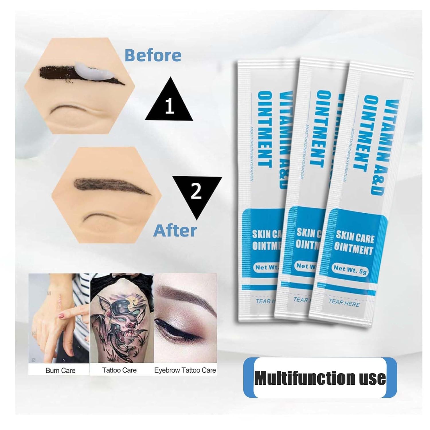 50pcs Tattoo Aftercare Ointment Vitamin A&D Moisturizing Gel for Tattoo Microblading & Body Art - Post-Tattoo Moisturizer for Dry Skin Tattoo Care Supplies Single-Use Packets