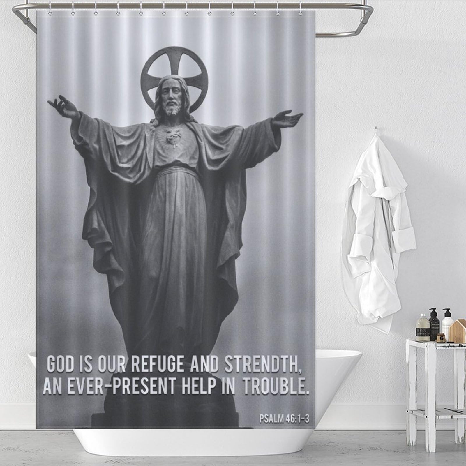 Décoration de salle de bain chrétienne avec rideau Jésus moderne