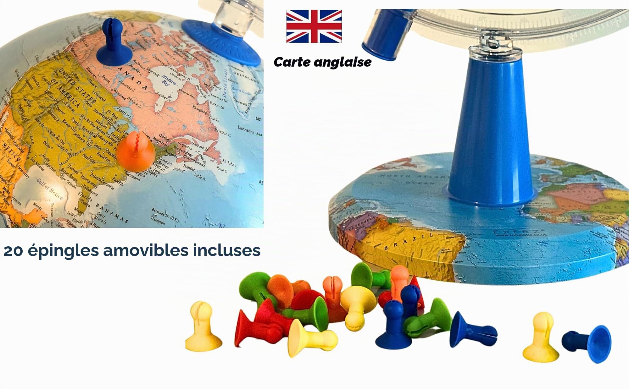 EXERZ Globe Lumineux 20cm, Carte en Anglais, Globe Terrestre Interactif avec Application AR (STEM), Cadeaux Éducatifs pour Enfants 4-12 Ans - Compatible iOS & Android