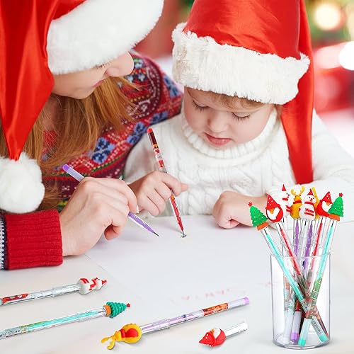 Miniatura 5 de Lápices de Navidad apilables de varios puntos, de plástico, decorados con Papá Noel, árbol de Navidad, ciervos y muñeco de nieve para Navidad,