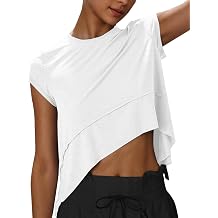 Kumufenc Womens Cropped Workout Tops Athletic T Shirts | workout atheltic tops for women cap sleeve cropped t shirts solid color crew neck shirts