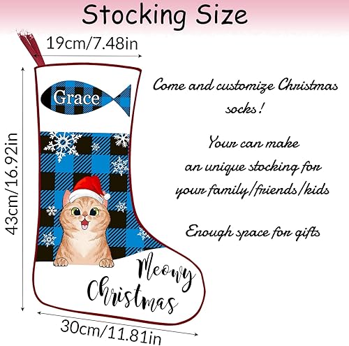 Miniatura 4 de Medias de Navidad personalizadas para gatos calcetines de Navidad a cuadros para mascotas calcetines de Navidad con nombre perros peces de hueso