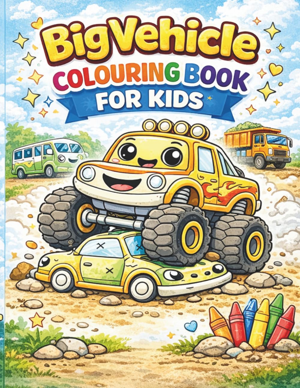 Big Vehicle Colouring Book for Kids: Fun and Easy Colouring Pages for Toddlers Ages 2–6 | Monster Trucks, Food Trucks, Boats, Construction Vehicles and More