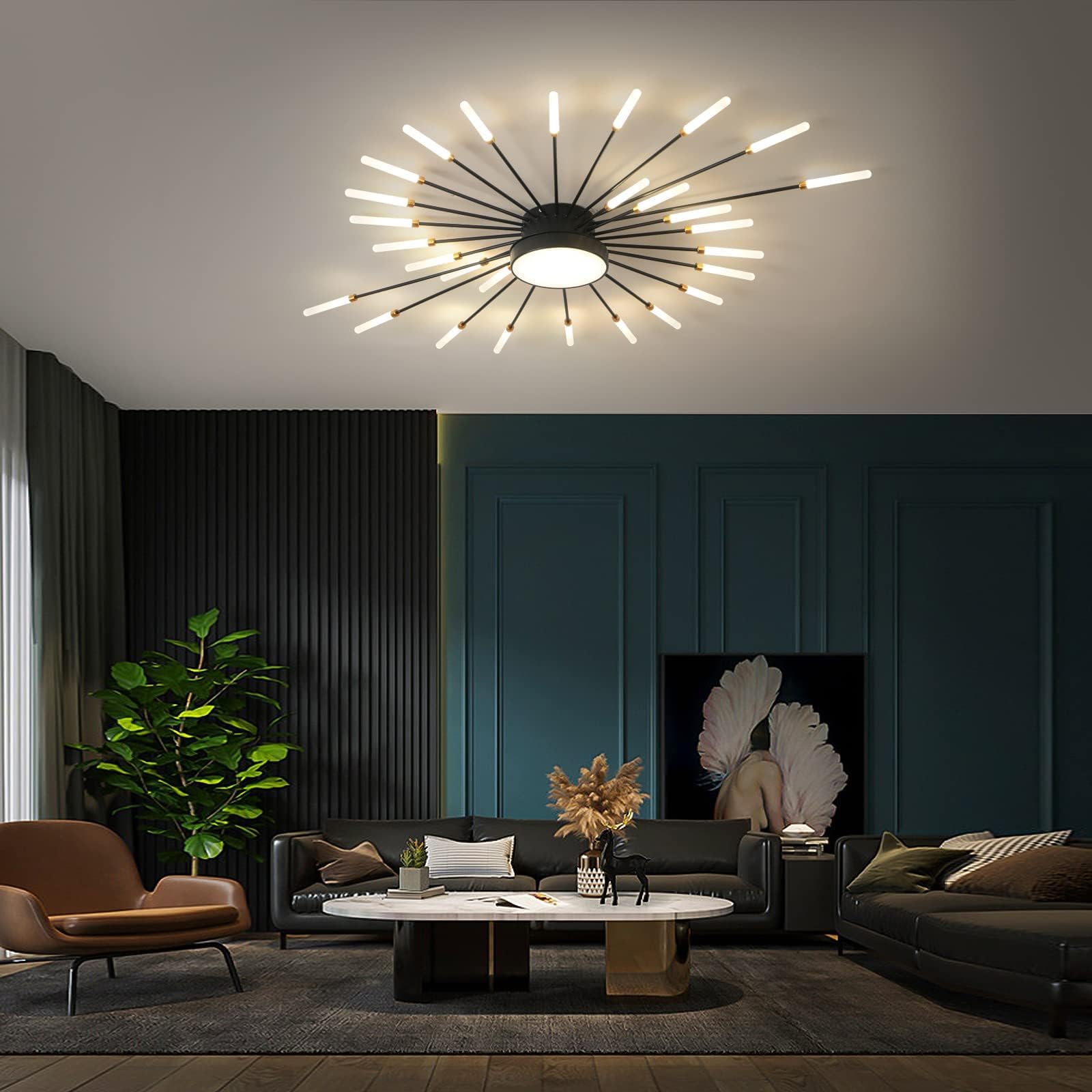 Plafonnier Led Moderne, Lustre 28+1 TêTes À Intensité Variable,Plafonniers Doré Pour Chambre À Coucher,Salon,Cuisine,Salle À Manger, Restaurant,Bureau, 3000K-6000K Avec Télécommande