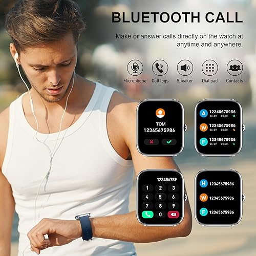 Miniatura 5 de Reloj inteligente (respuestahacer llamadas), relojes inteligentes de 1.85 pulgadas para hombres y mujeres, más de 110 modos deportivos, reloj de