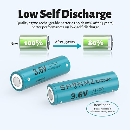 Miniatura 5 de SHENMZ Paquete de 2 baterías para 3.6 V 5500 mAh batería recargable de parte superior plana para dispositivos electrónicos, como linternas LED,
