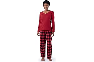 Women's Waffle V-neck Top and Flannel Pant Pajamas Set