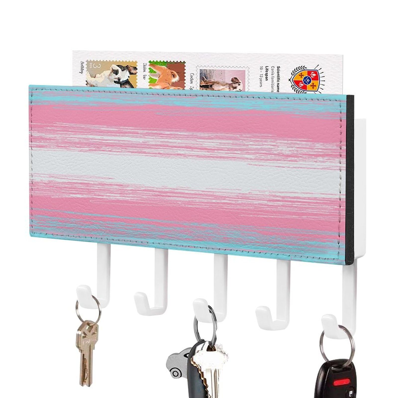 NCLQVJXZKHW Transgender Flag Key Holder with 5 Hooks Key Hooks Wall Mounted Key Racks Key Hanger Organiser Shelf