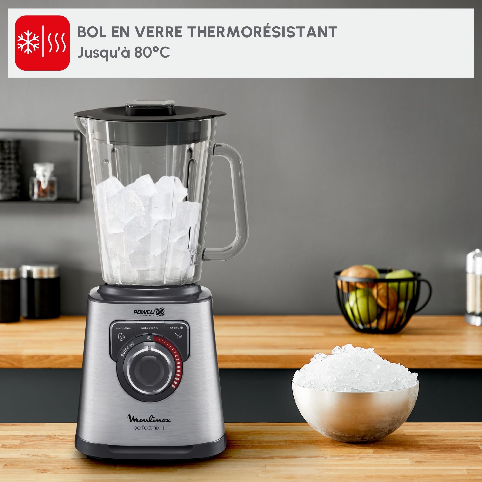 Moulinex Perfect Mix + LM811D10 - mikser 1200 W, glazurowana stal nierdzewna, podświetlany regulator prędkości, 3 programy, tryb ręcznego i automatycznego czyszczenia