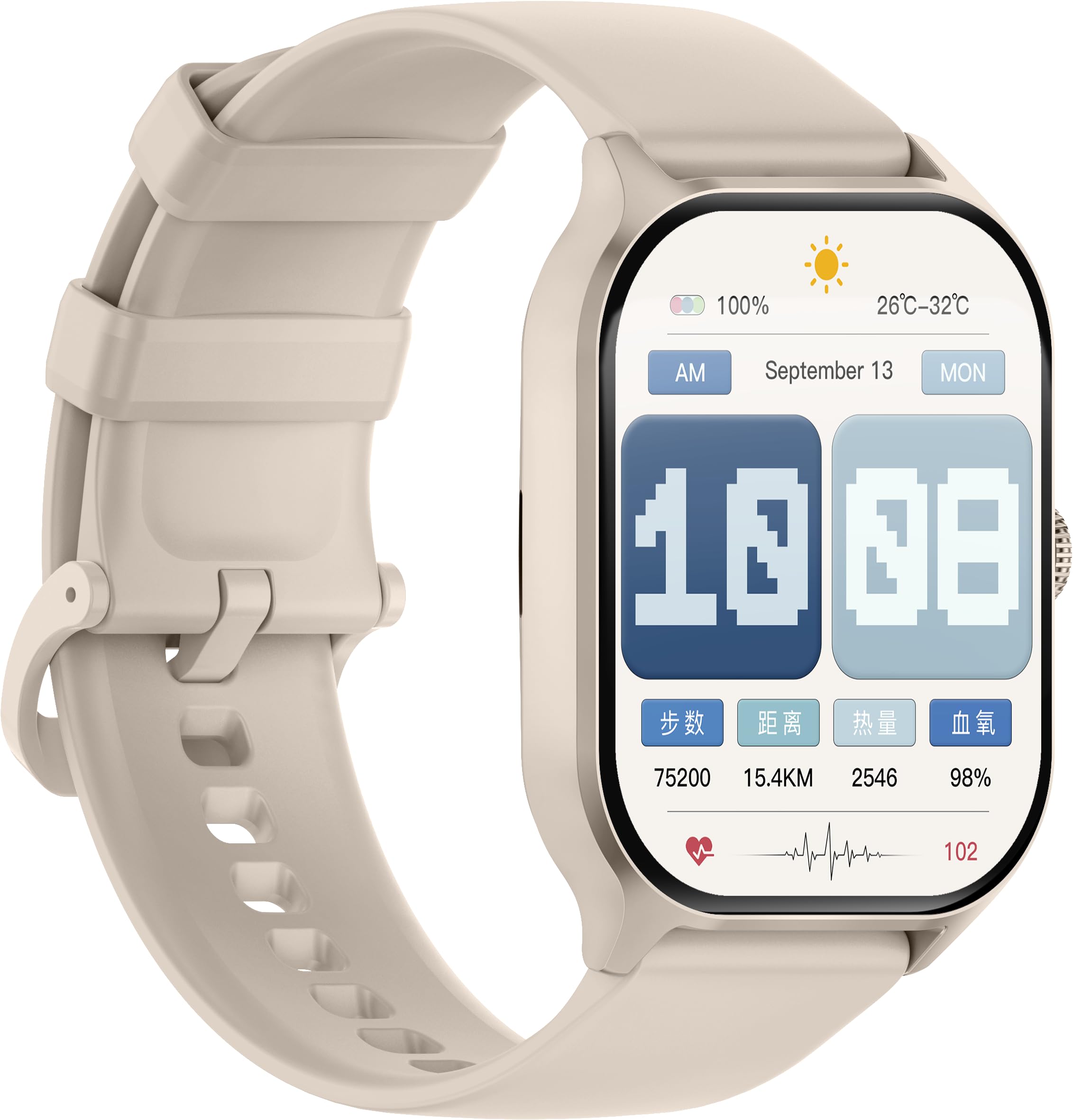 スマートウォッチ Smart Watch 活動量計 腕時計 iPhone対応 アンドロイド対応 Bluetooth6.0 通話機能付き 2.01インチ大画面 多種類文字盤 メッセージ通知 長持ちバッテリー 薄型 軽量 スポーツウォッチ 音楽再生 多機能スマートウォッチ 多種類運動モード (ベージュ)