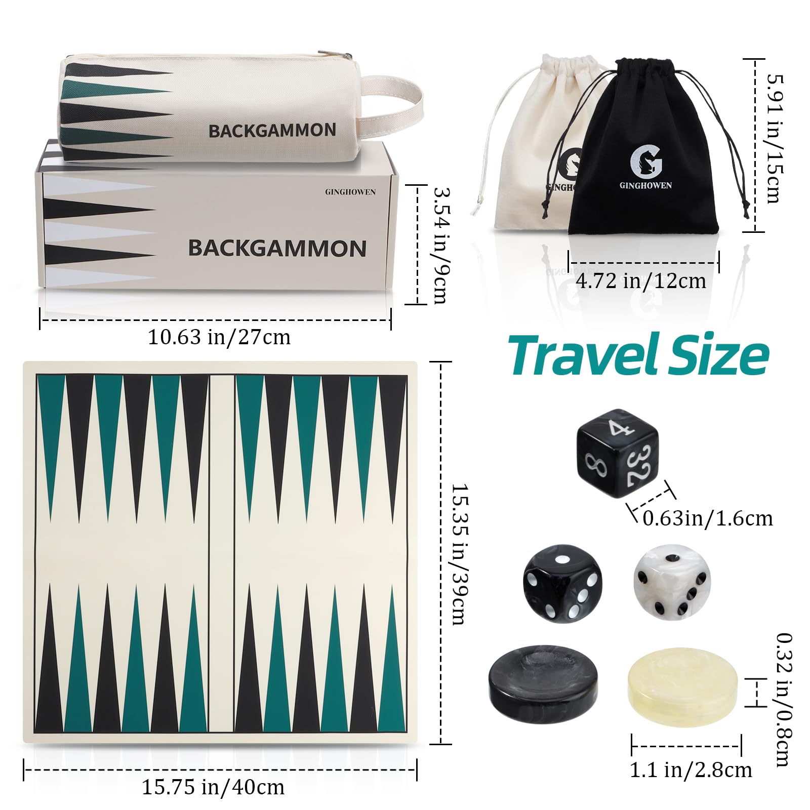 Juego de backgammon de silicona premium, juego de tablero clásico para 2 jugadores, juego de viaje plegable y portátil con bolsa de almacenamiento (verde)