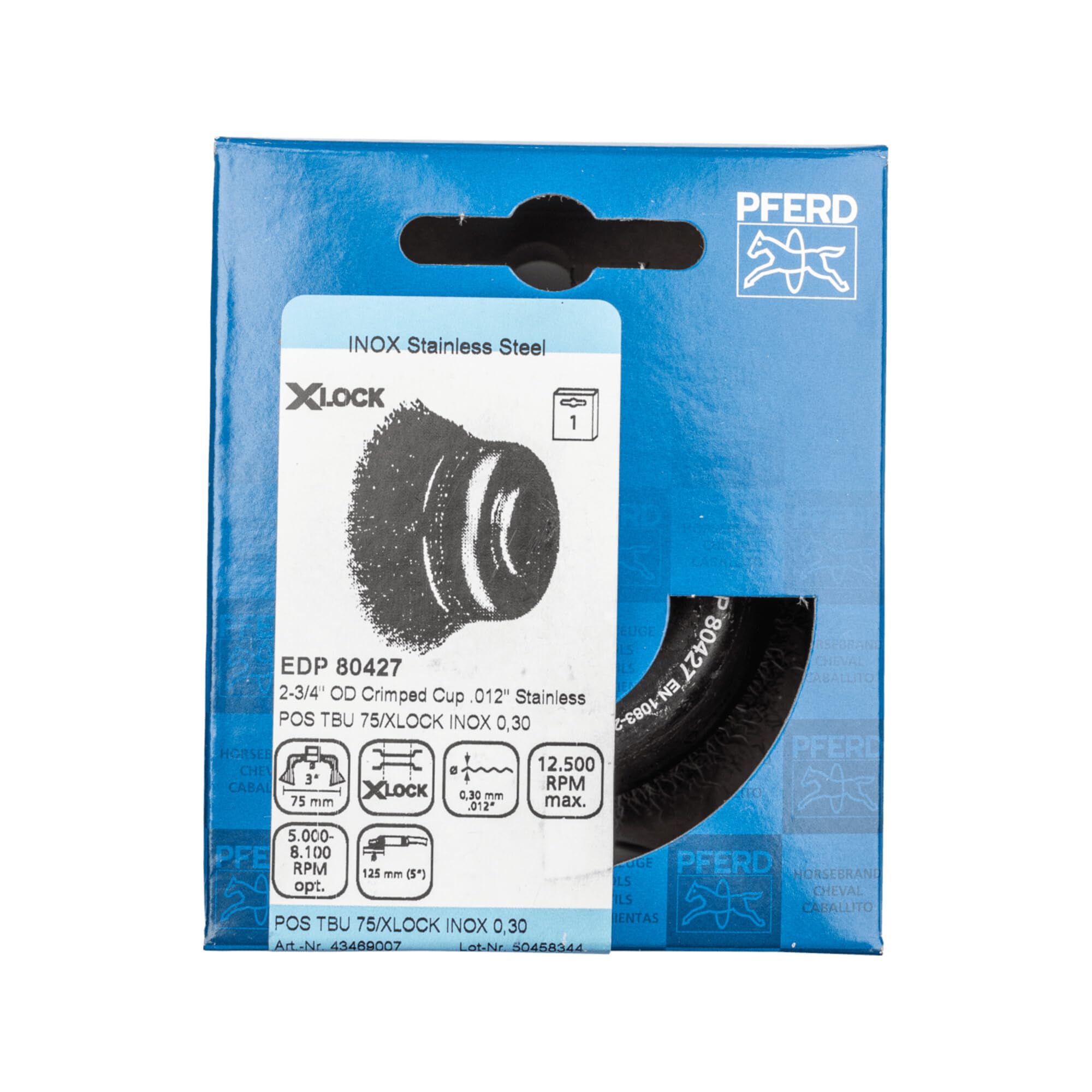 PFERD Spazzola a tazza, diametro 75 mm, non intrecciata, filo di acciaio inossidabile da 0,30 mm, presa X-Lock, per un cambio rapido e comodo degli utensili