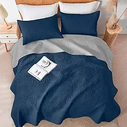 Cobre-leito Matelado com Ultrassônico em 6 Tamanhos Diferentes com Tecido Percal Flex-CL (Azul Marinho e Cinza-AZ, Solteiro King)