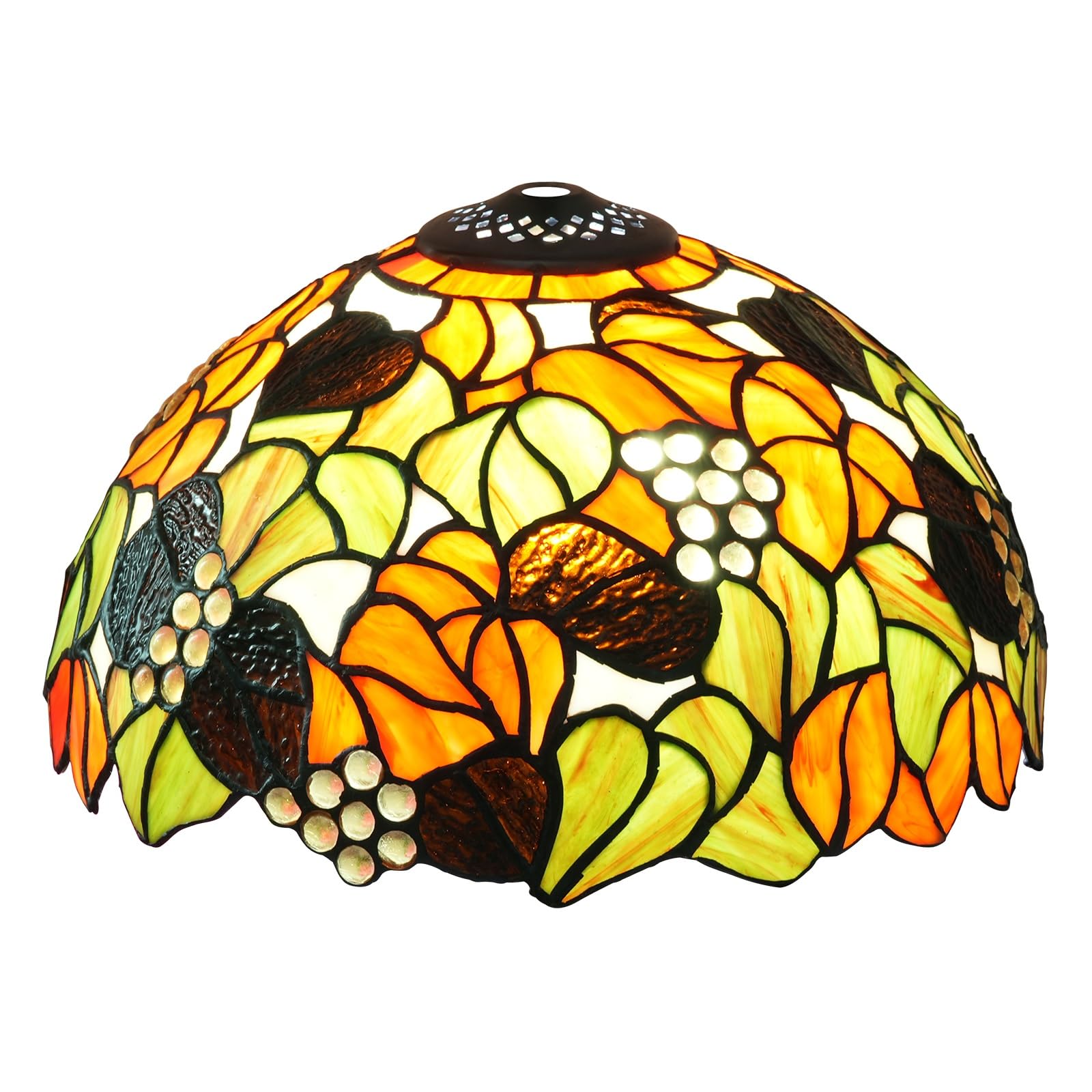 HJRegaFimu Shade Replacement 12" Maple Leaf Grape Stained Glass Lamp Pastoral Cover Accessories Fit For Table Pendant Light Floor Lamps