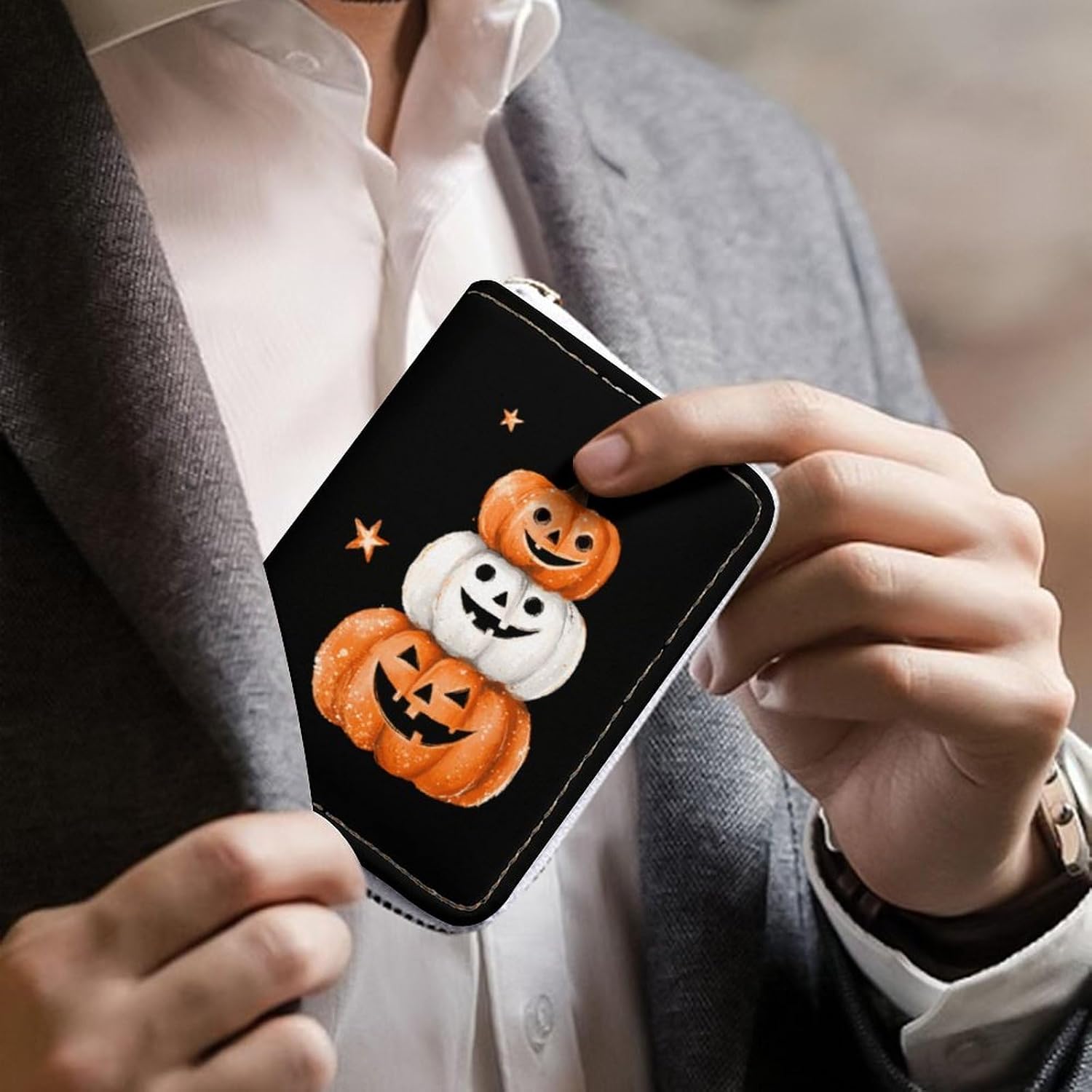 Halloween Cute Pumpkins Small Business Credit Card Holder Wallet with 20 Card Slots Case Coin Purse Pouch