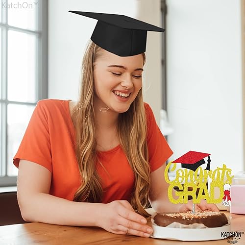 Miniatura 6 de KatchOn, Decoración de pastel de graduación con purpurina, grande, 6 pulgadas, decoración de pastel de felicitaciones doradas para la clase de 2023