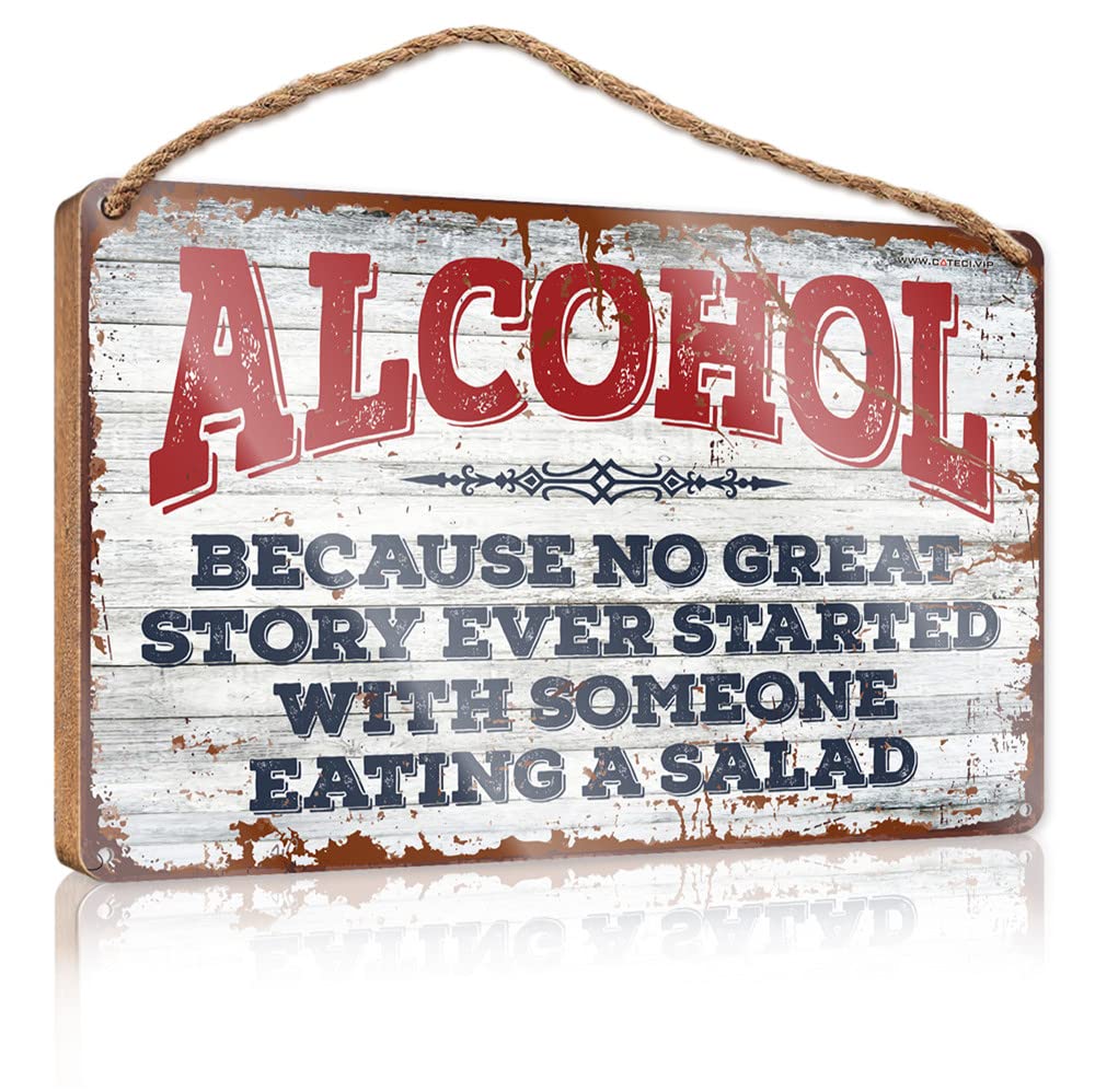 HELIOFORGE Wood Welcome Sign Because No Great Story Ever Started With Someone Eating A Salad Wooden Sign(15X28CM)