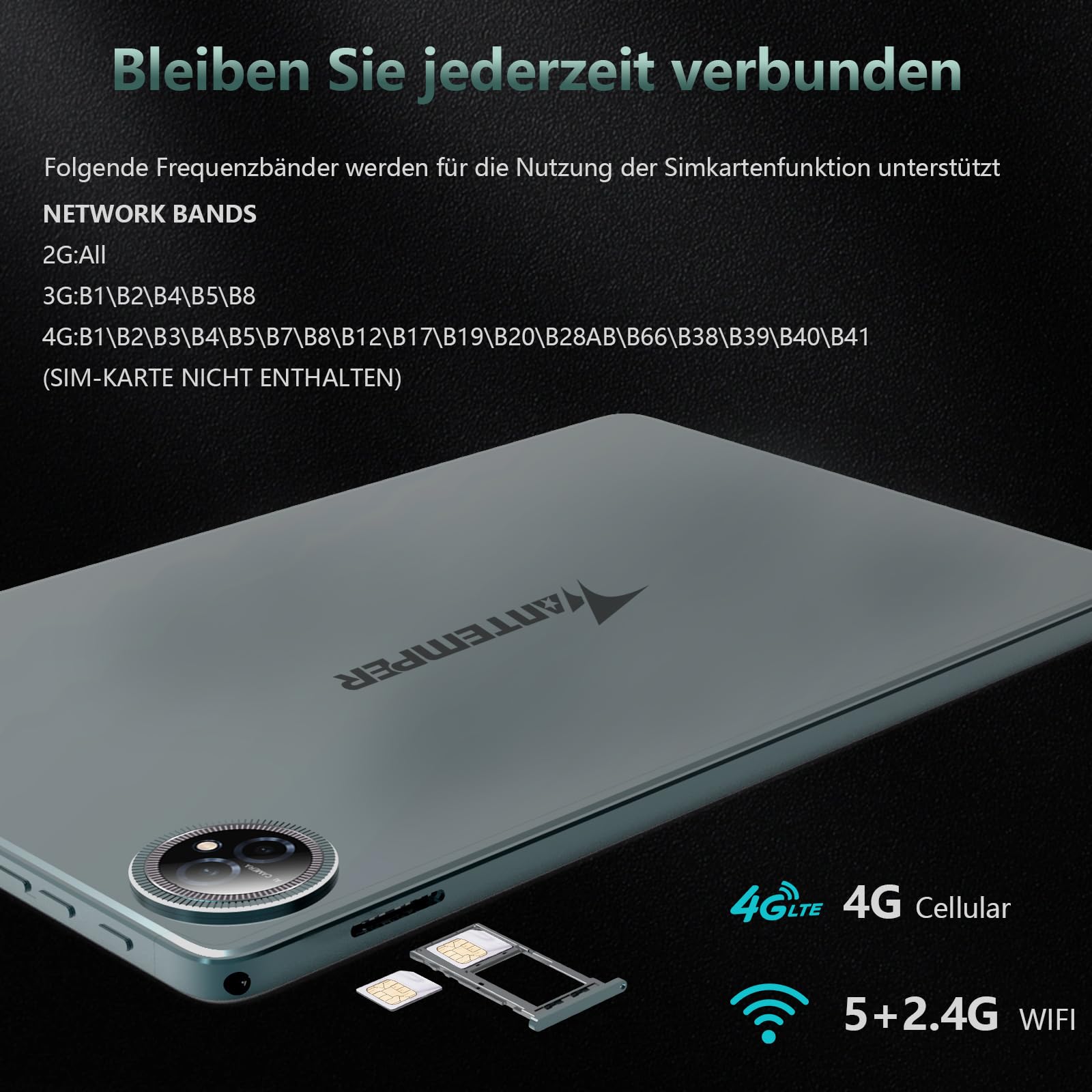 2026 Neueste Android Tablet, Android Tablet 10 Zoll mit 14GB+128GB+1TB TF, 4G LTE 5GHz WiFi Tablet PC, Octa Core, 1280x800 Incell IPS, 7000mAh,13MP+8MP, GPS, GMS, mit Tastatur Stift und Hülle, Grau