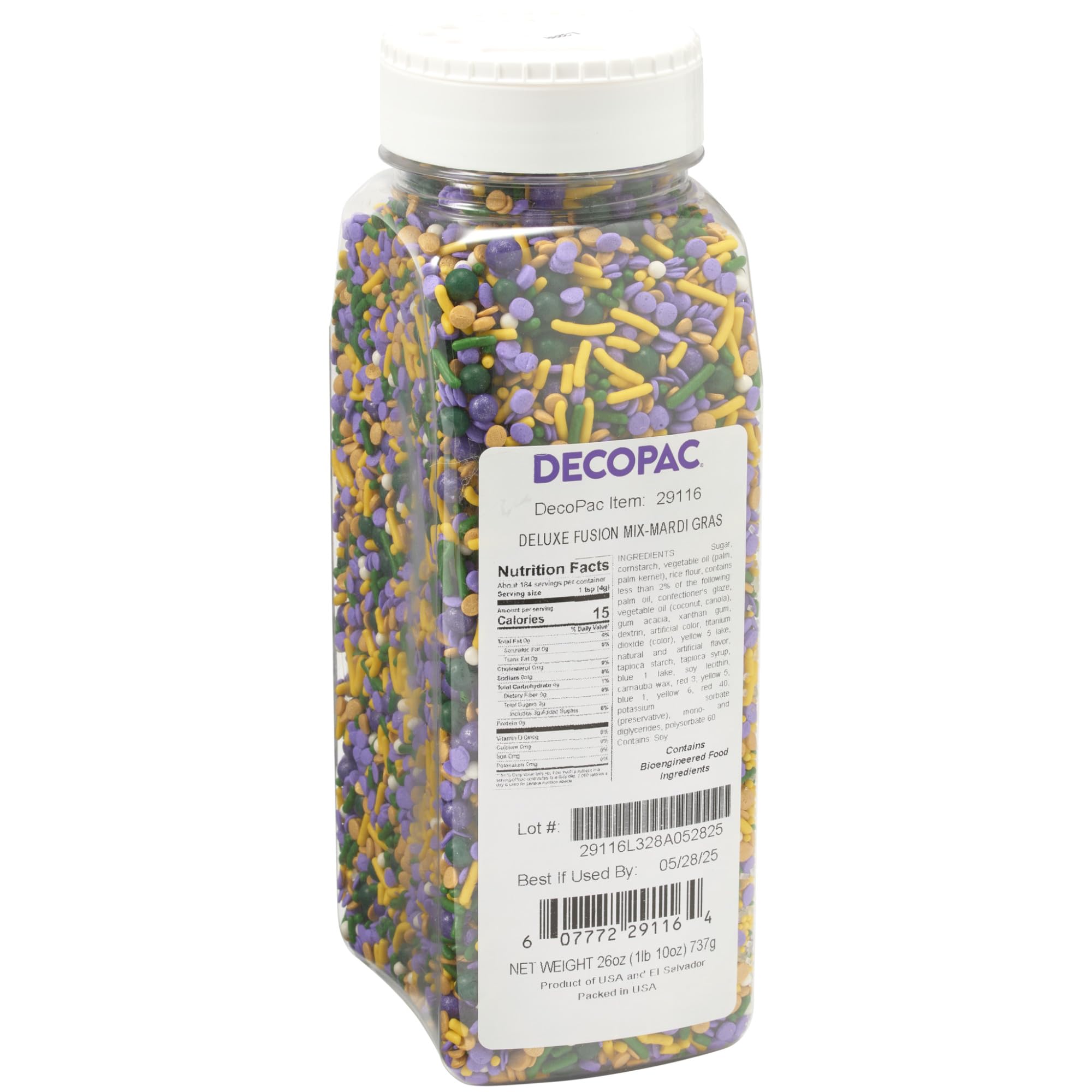 DECOPAC Mardi Gras Deluxe Fusion Mix Candy Sprinkles, 26oz, Edible Sprinkles in Handheld Container, Sugar Cake Decorations...