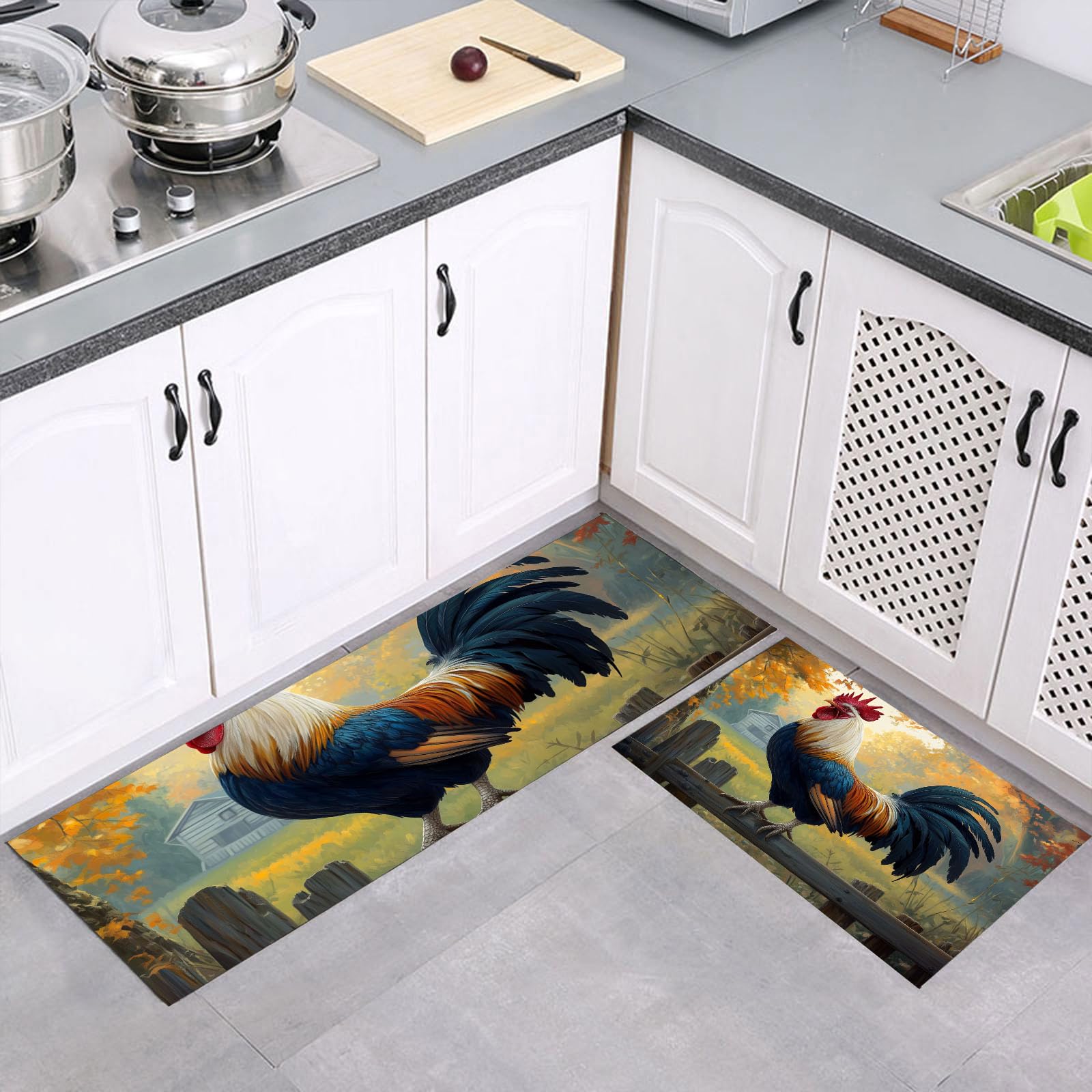 Tapis de cuisine absorbant et lavable avec support caoutchouc antidérapant de 2 pièces