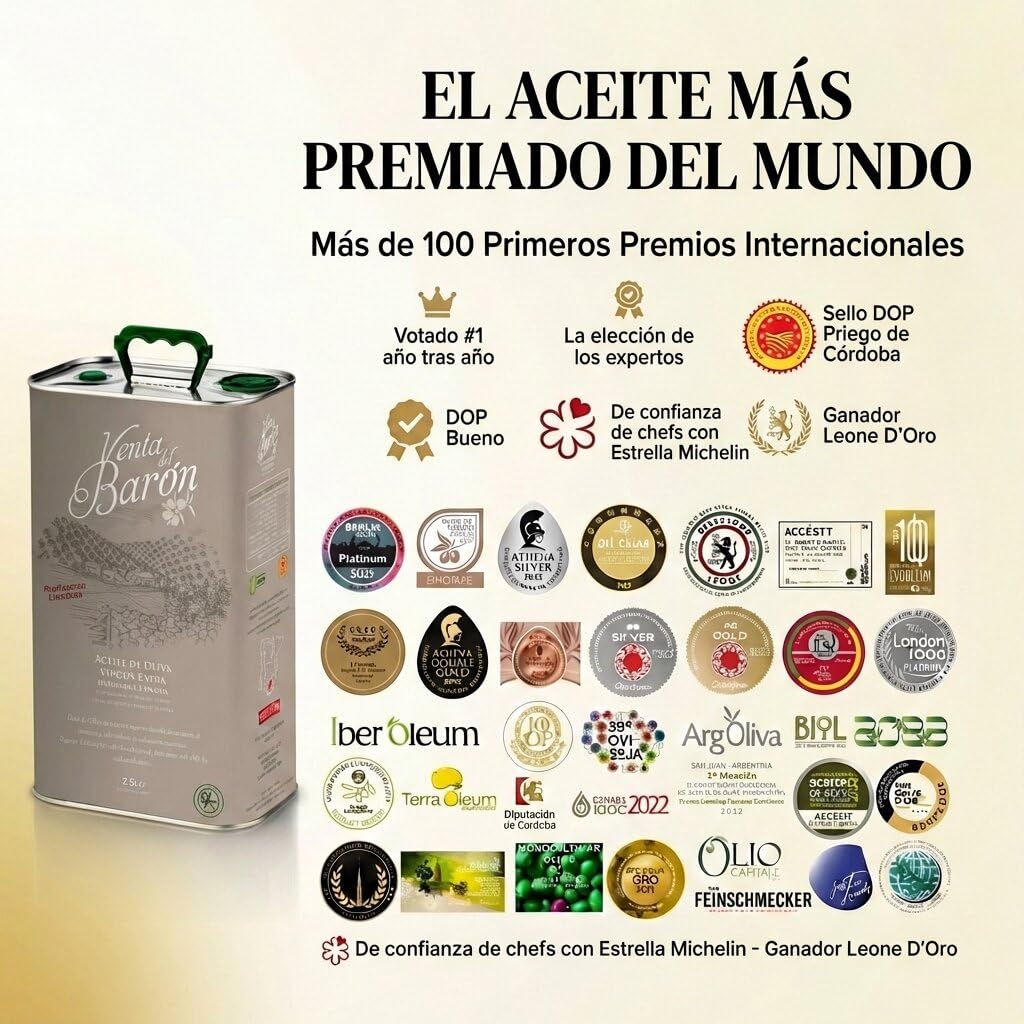 Venta del Barón - Aceite de Oliva Virgen Extra Variedad Hojiblanca y Picual - Denominación de Origen Priego de Córdoba - 2,5 L