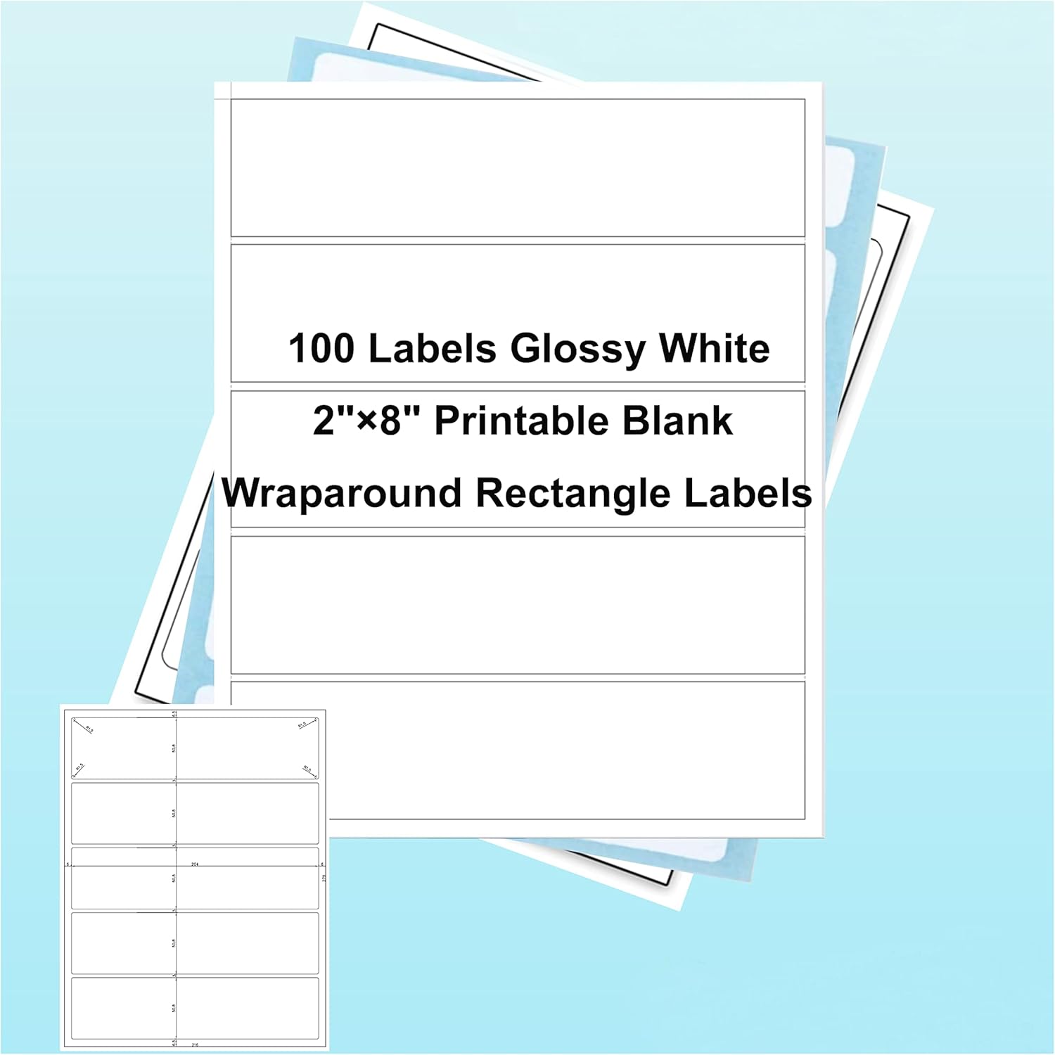 100 Pcs Water Bottle Labels Glossy White Waterproof Stickers,2"×8" Printable Blank Wraparound Rectangle Labels for Inkjet/Laser Printer : Office Products