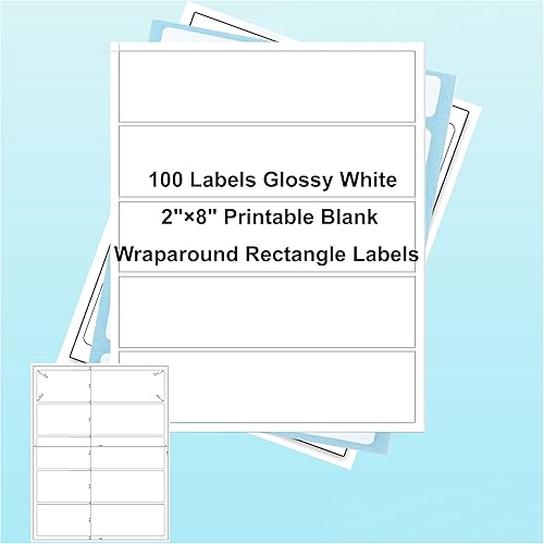 Miniatura 2 de 100 piezas de etiquetas para botellas de agua, pegatinas impermeables blancas brillantes, etiquetas rectangulares envolventes en blanco imprimibles