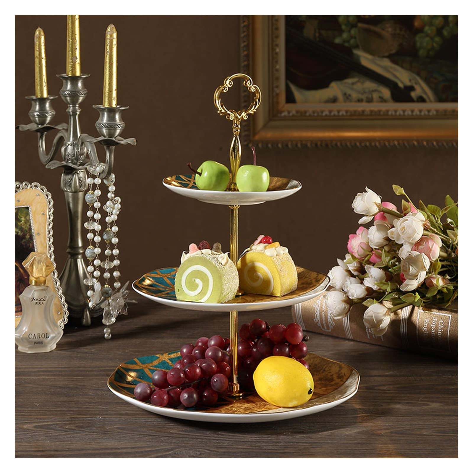 SUNESA Présentoir à Gâteau Thé de l'après-midi Snack Stand Trois Niveaux Gâteau Stand Dessert Table Snack Plate Trois Niveaux Gâteau Présentoir Assiette De Fruits Stand de Gâteaux (Color : 3 Layers)