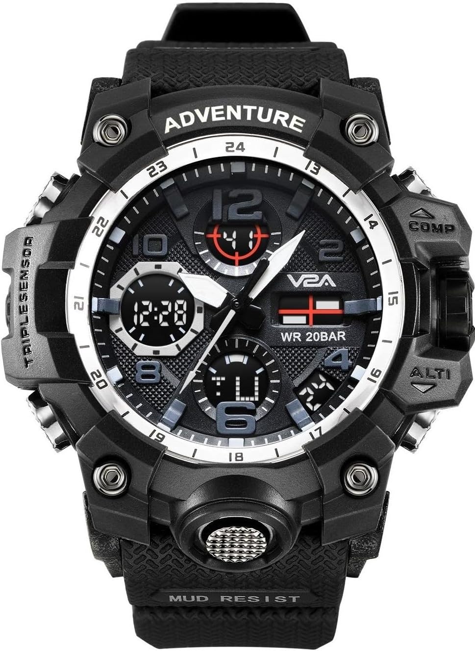 V2AResin Military Green Chronograph Analogue And Digital Sports Watch For Men And Boys (Black Dial Silver), Black Band
