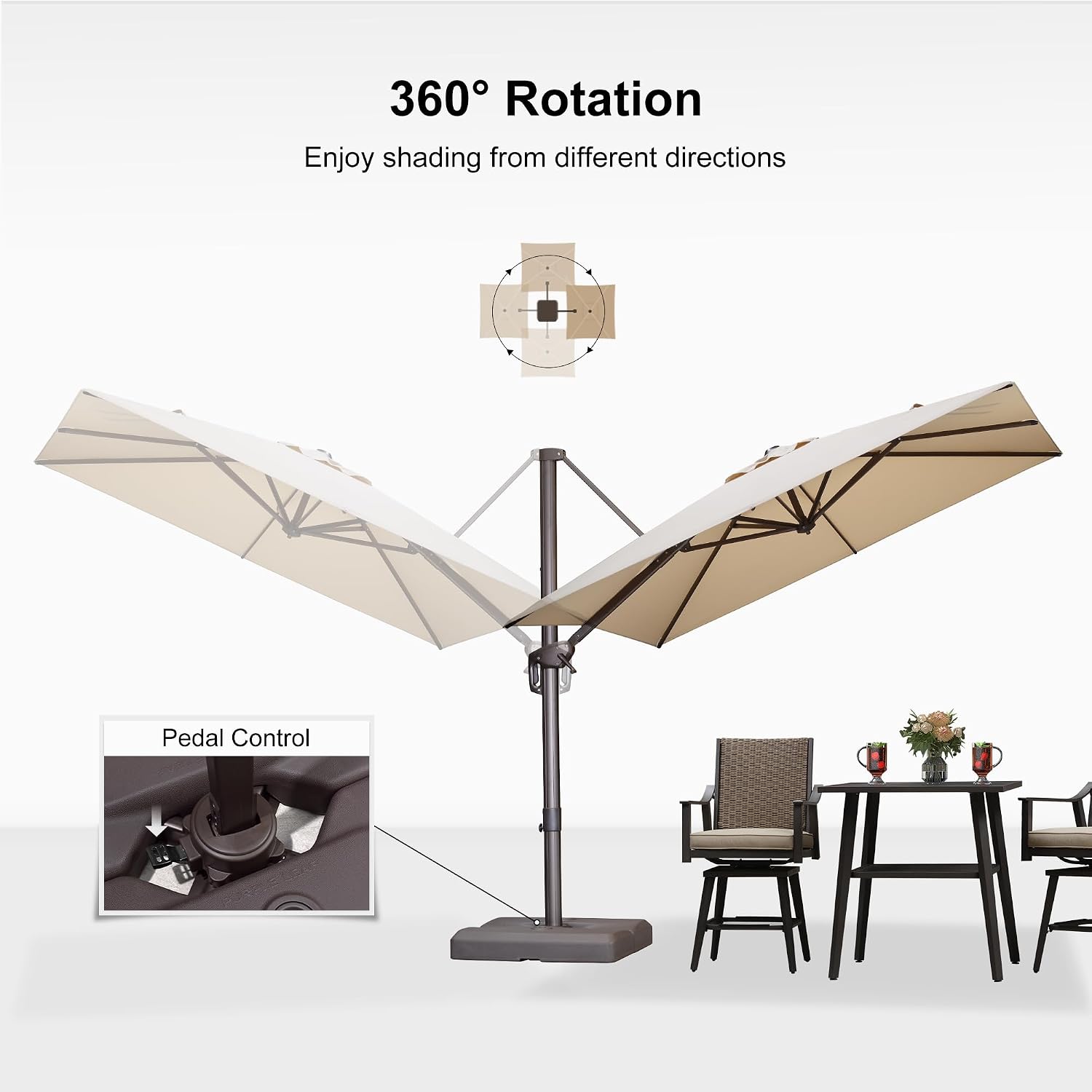 PURPLE LEAF 8' X 8' Cantilever Patio Umbrella with Base Included Antique Bronze Square Umbrella with 360° Rotation and Aluminum Offset Hanging Outdoor Umbrella for Pool Garden Backyard Deck, Beige