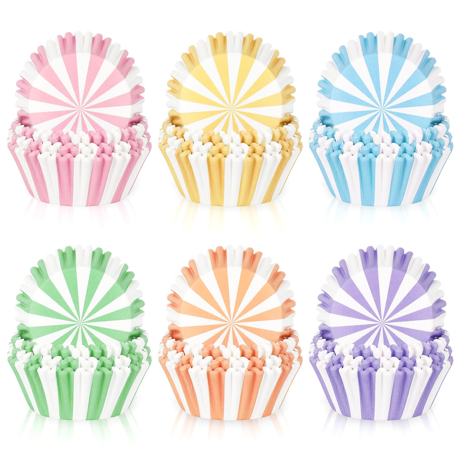 600Pcs Pastel Striped Paper Baking Cups 6 Colors Cupcake Liners Muffin Liner Cake Paper Cups Storage Container for Spring Party DIY Craft, 2x1.2 Inch